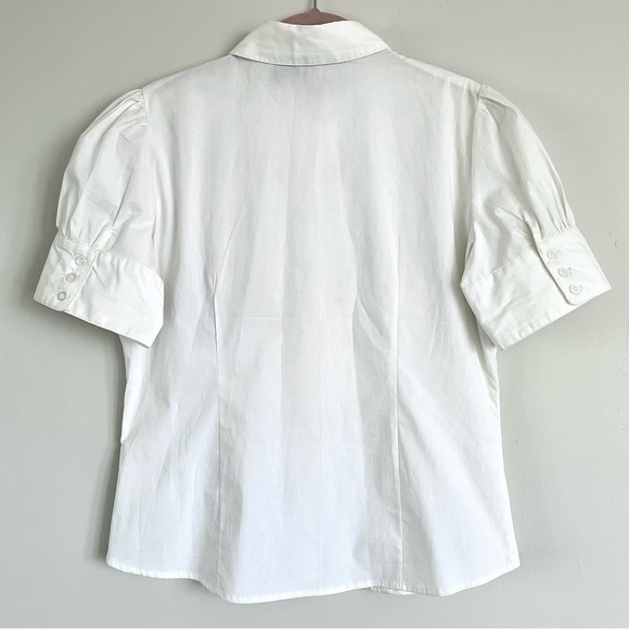 Fire Los Angeles White Short Puffy Sleeves Button Down Shirt with Ruffles - Picture 9 of 16